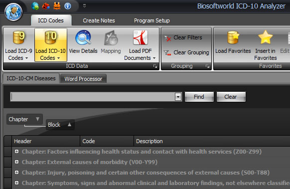 Biosoftworld ICD-10 Analyzer is a diagnosis and procedure search tool